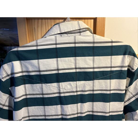 Roper Men’s XL White Green Striped Short Sleeve Pearl Snap Cotton Western Shirt - Picture 9 of 12